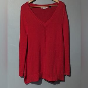 Addition Elle V-Neck Open Knit Detail Red Knit Long Sleeve Sweater Women's X